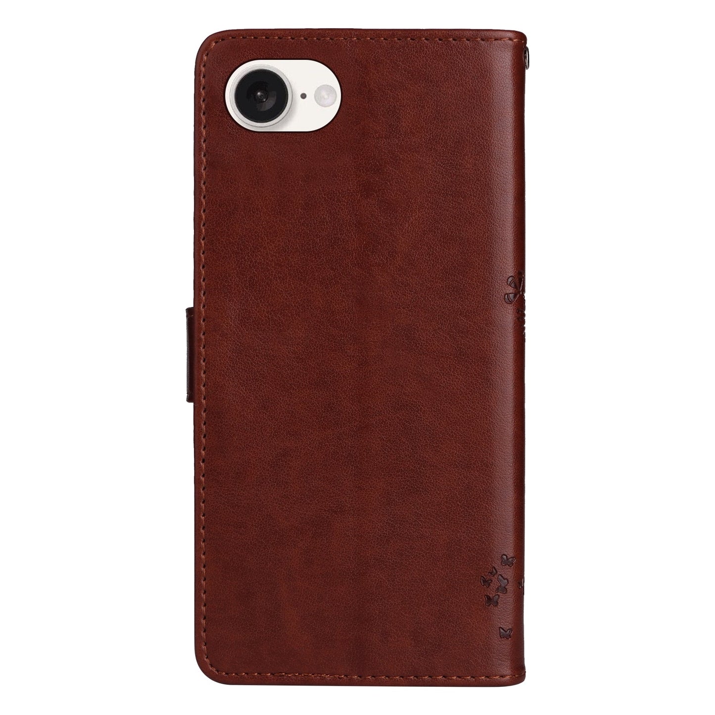 For iPhone 16e Tree & Cat Embossed Pattern Flip Leather Phone Case(Coffee)
