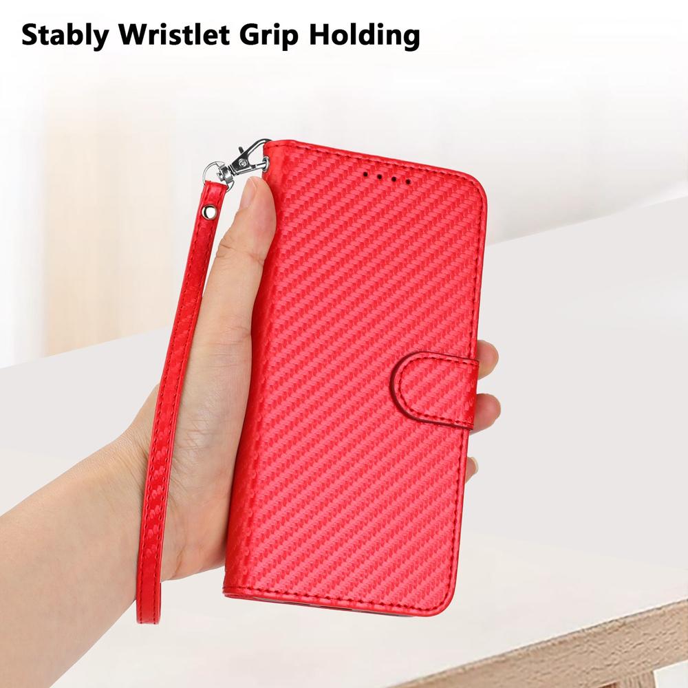 For vivo V50 YX0070 Carbon Fiber Buckle Leather Phone Case with Lanyard(Red)