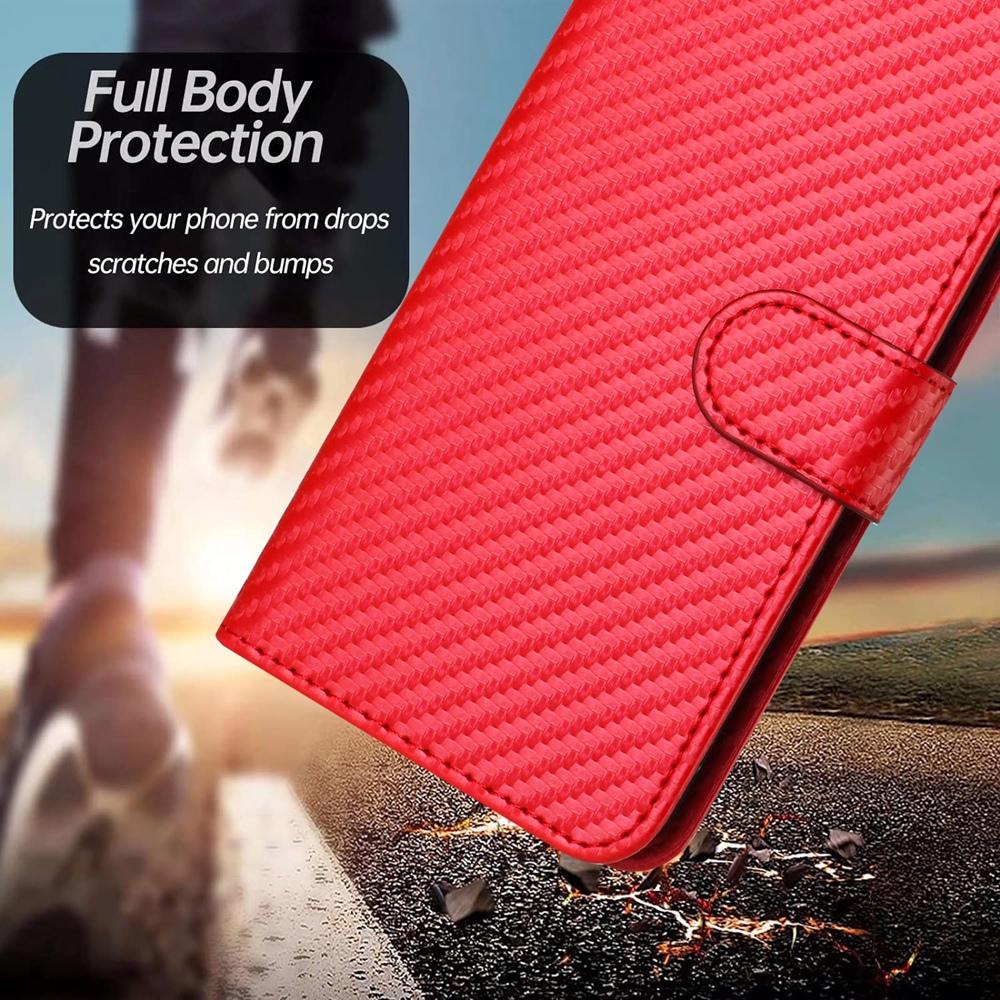 For vivo V50 YX0070 Carbon Fiber Buckle Leather Phone Case with Lanyard(Red)