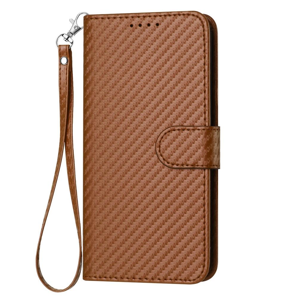 For vivo V50 YX0070 Carbon Fiber Buckle Leather Phone Case with Lanyard(Coffee)