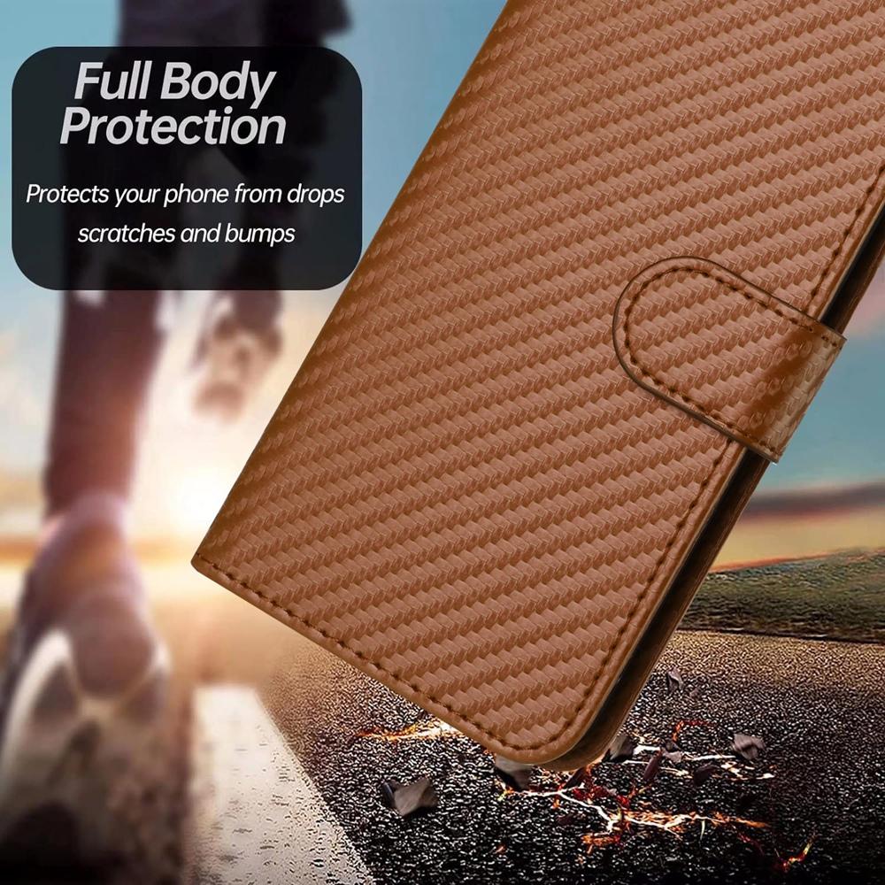For vivo V50 YX0070 Carbon Fiber Buckle Leather Phone Case with Lanyard(Coffee)