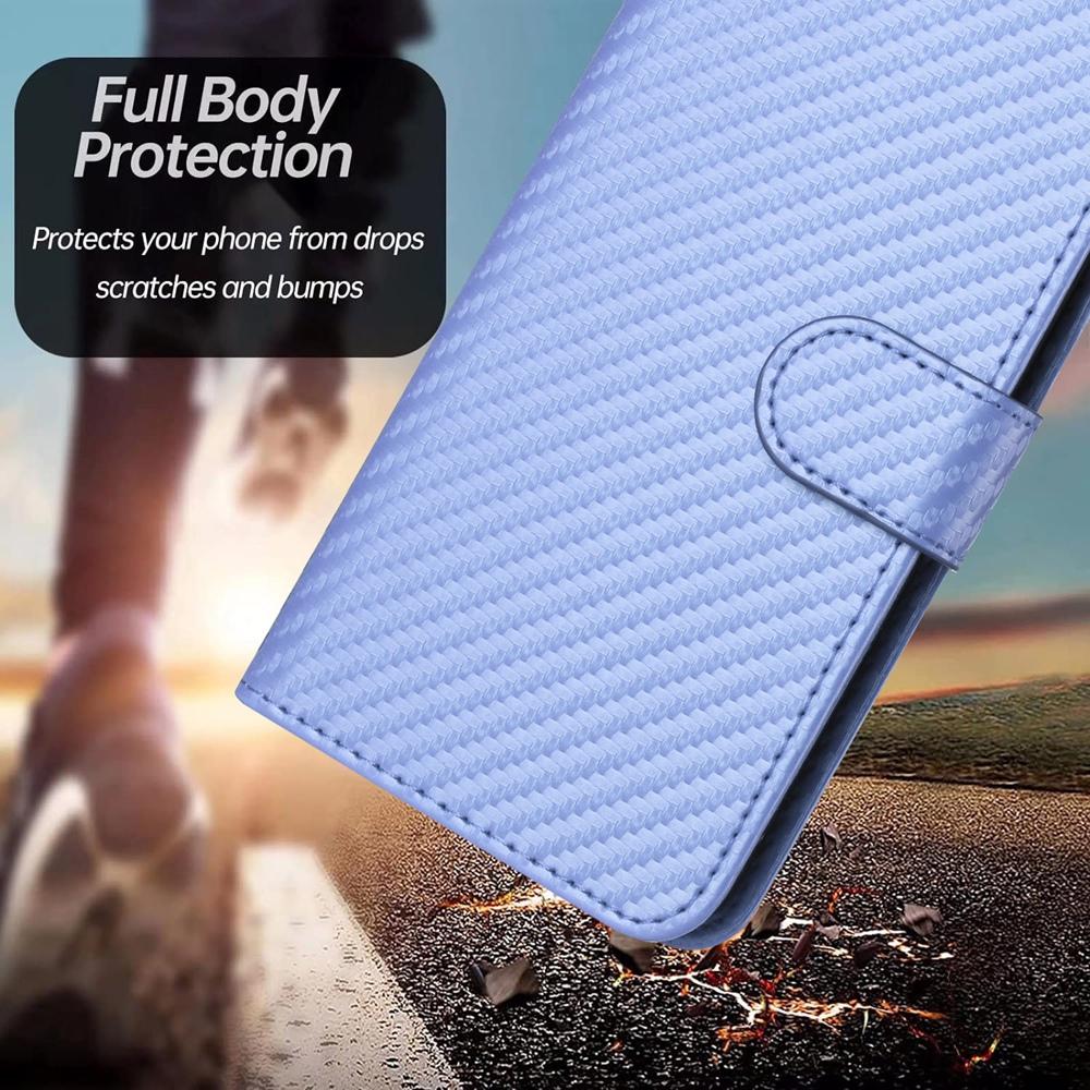 For vivo V50 YX0070 Carbon Fiber Buckle Leather Phone Case with Lanyard(Light Purple)