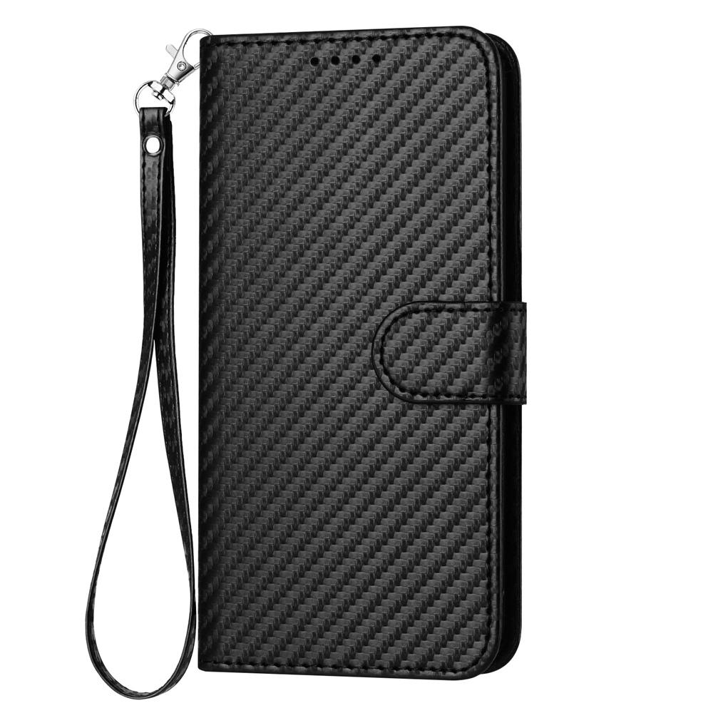For vivo V50 YX0070 Carbon Fiber Buckle Leather Phone Case with Lanyard(Black)
