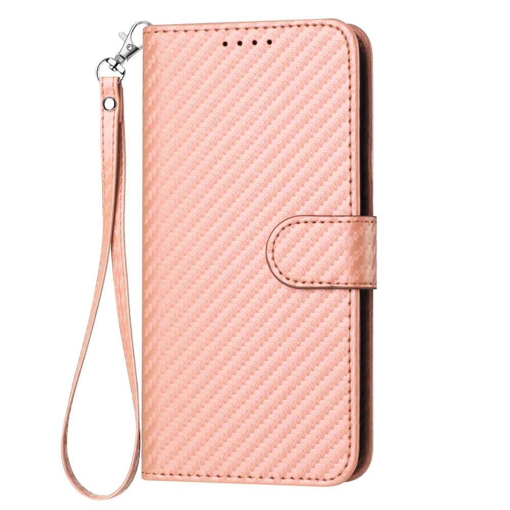 For vivo V50 YX0070 Carbon Fiber Buckle Leather Phone Case with Lanyard(Pink)