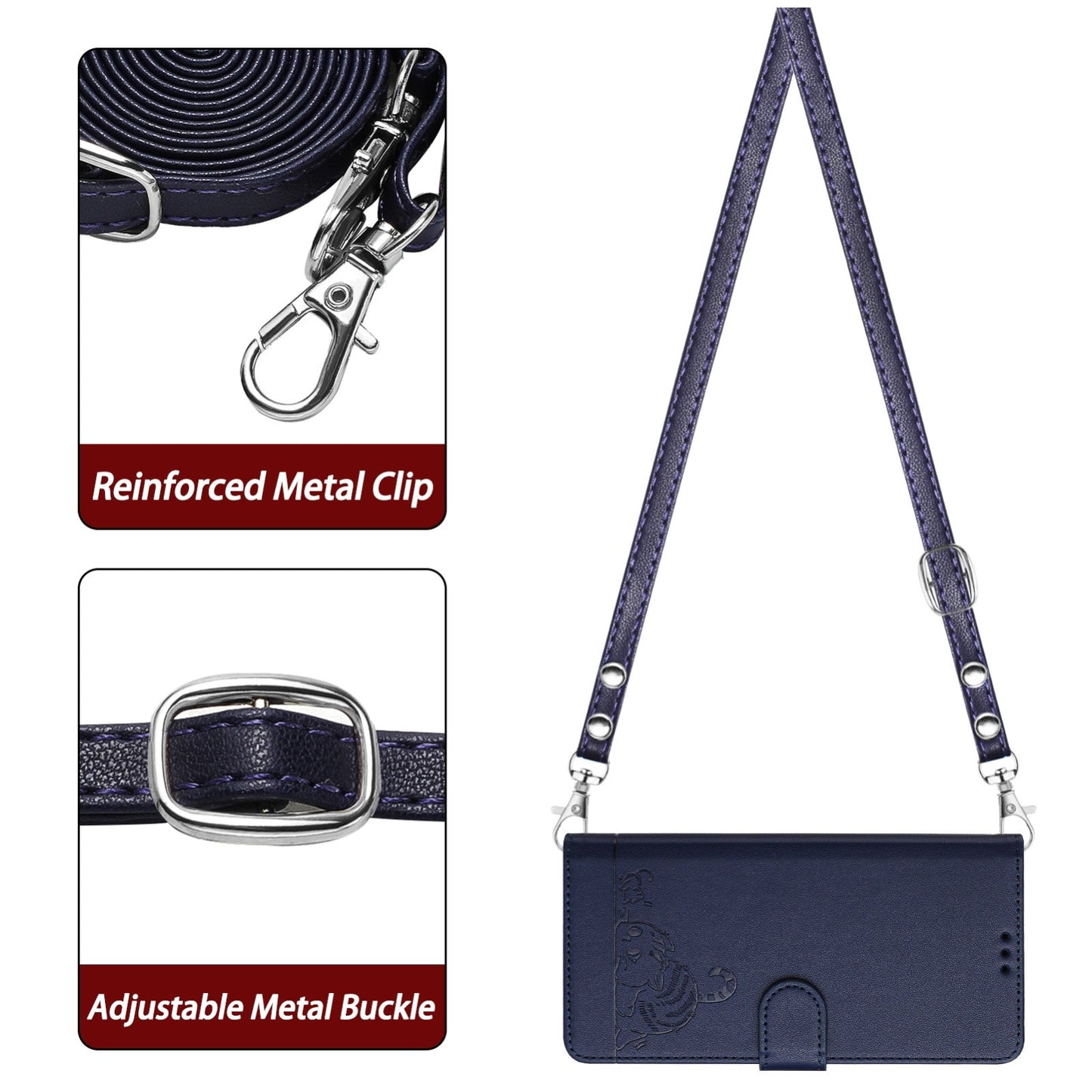 For iPhone 16e Cat Rat Embossed Pattern RFID Leather Phone Case with Lanyard(Blue)