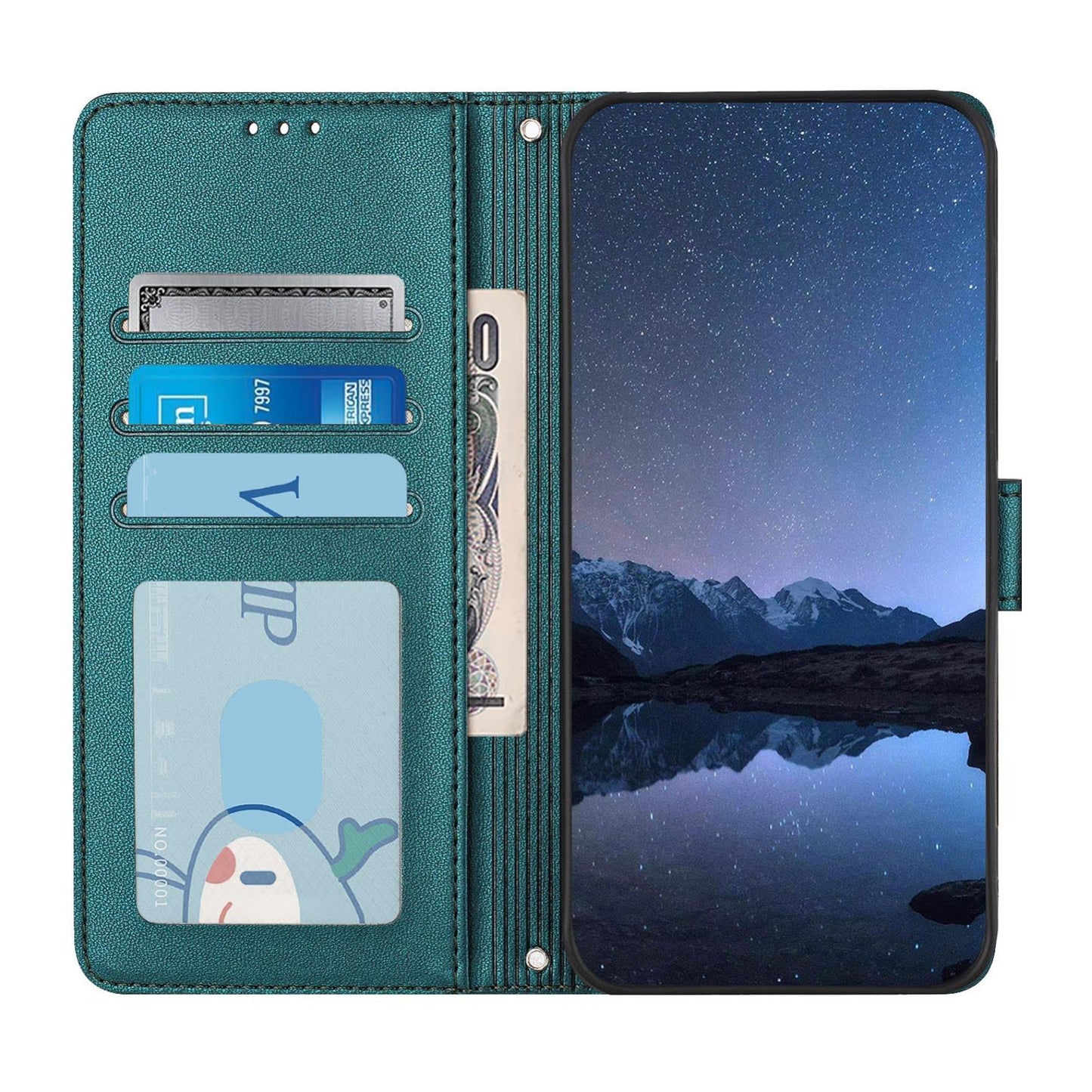 For vivo V50 5G Global Cat Rat Embossed Pattern RFID Leather Phone Case with Lanyard(Peacock Green)