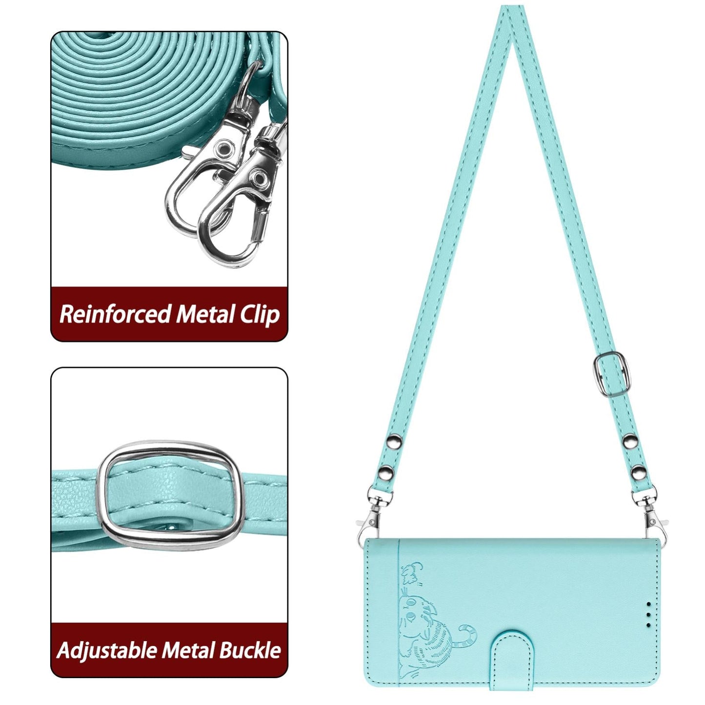 For vivo V50 Lite 5G Cat Rat Embossed Pattern RFID Leather Phone Case with Lanyard(Mint Green)