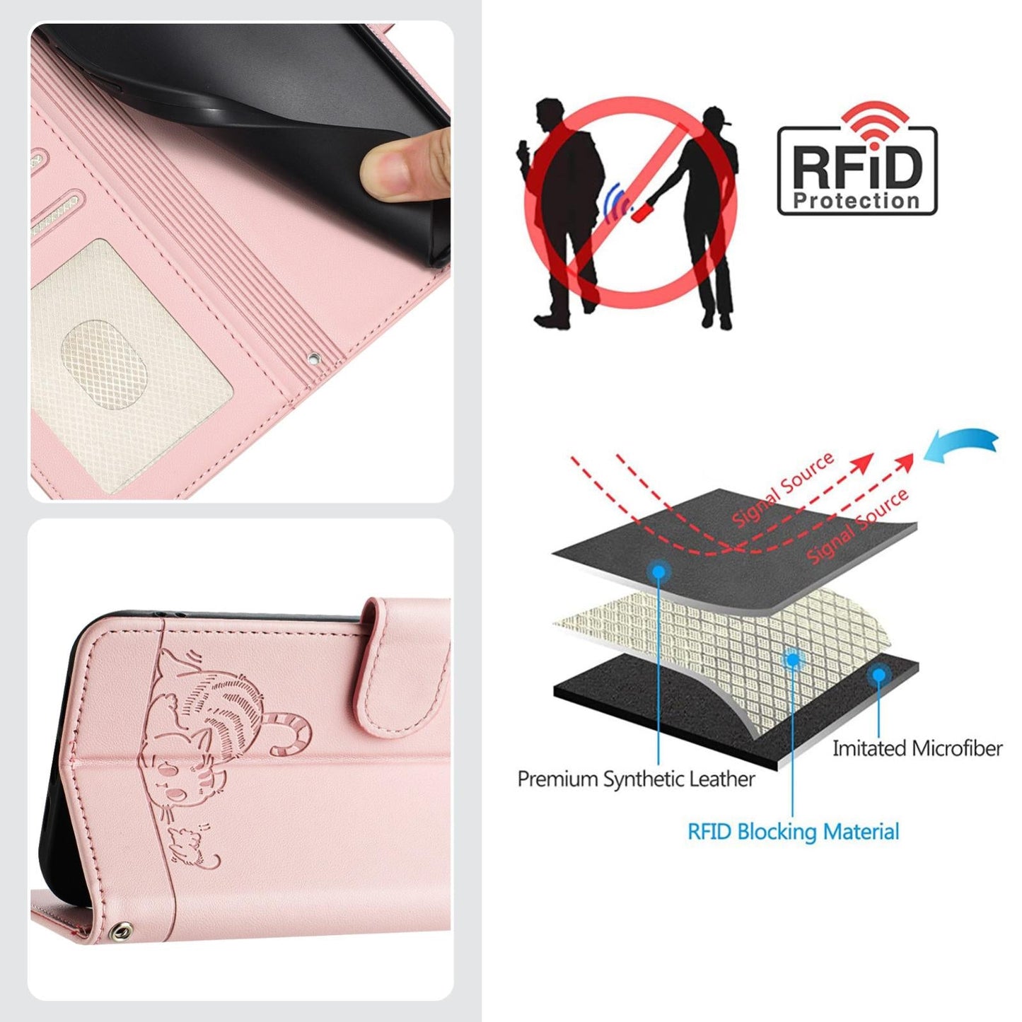 For vivo V50 Lite 5G Cat Rat Embossed Pattern RFID Leather Phone Case with Lanyard(Pink)