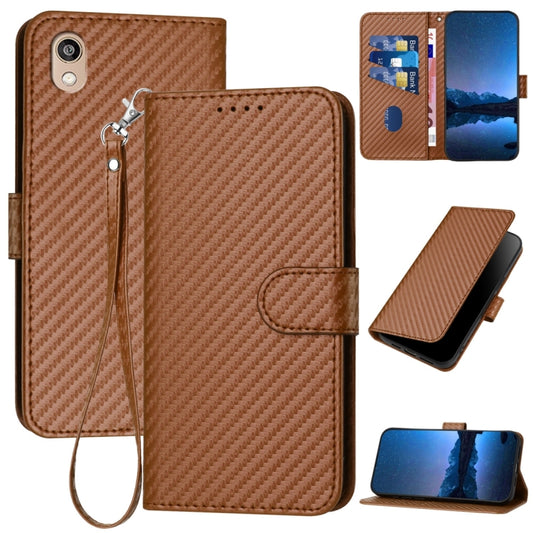 For Honor 8S YX0070 Carbon Fiber Buckle Leather Phone Case with Lanyard(Coffee)