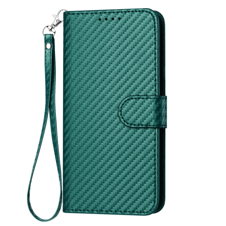 For Honor 8S YX0070 Carbon Fiber Buckle Leather Phone Case with Lanyard(Dark Green)