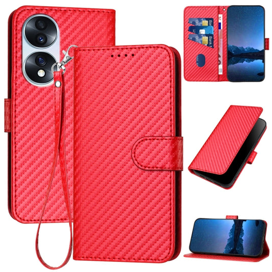 For Honor 70 YX0070 Carbon Fiber Buckle Leather Phone Case with Lanyard(Red)