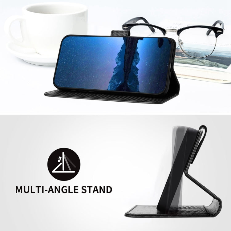 For Honor 100 Pro YX0070 Carbon Fiber Buckle Leather Phone Case with Lanyard(Black)