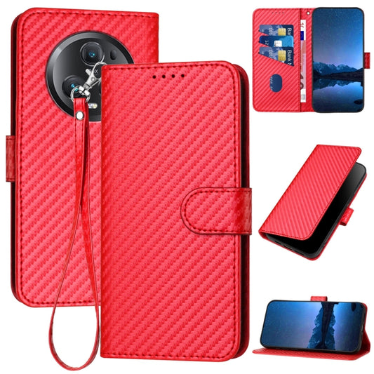 For Honor Magic5 Pro YX0070 Carbon Fiber Buckle Leather Phone Case with Lanyard(Red)