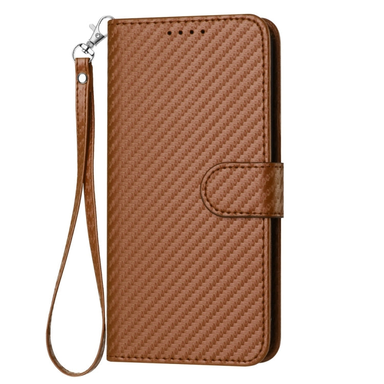 For Honor X8b YX0070 Carbon Fiber Buckle Leather Phone Case with Lanyard(Coffee)