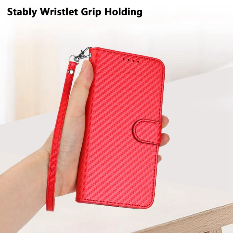 For Honor X9b YX0070 Carbon Fiber Buckle Leather Phone Case with Lanyard(Red)