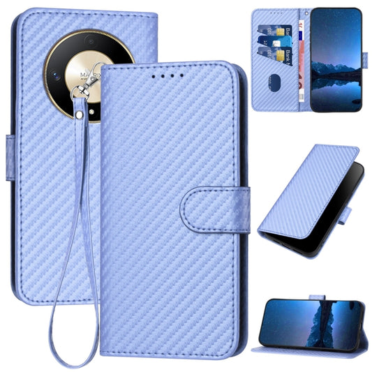 For Honor X9b YX0070 Carbon Fiber Buckle Leather Phone Case with Lanyard(Light Purple)