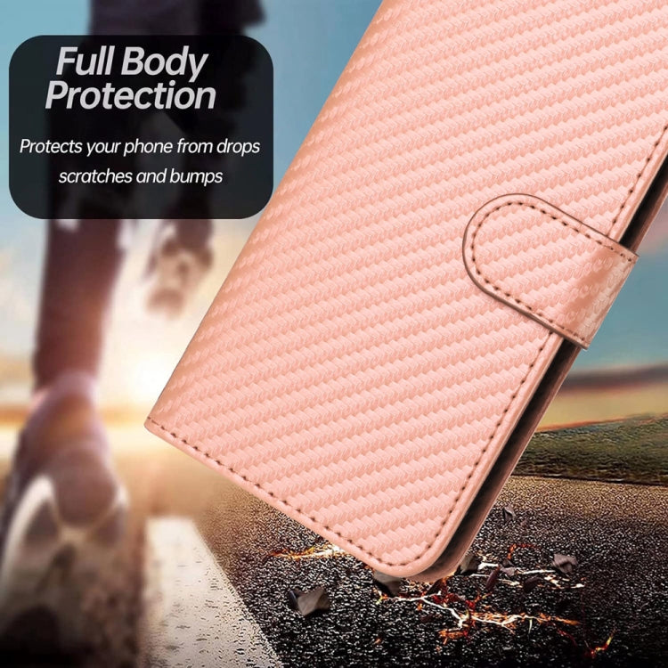 For Honor X9b YX0070 Carbon Fiber Buckle Leather Phone Case with Lanyard(Pink)