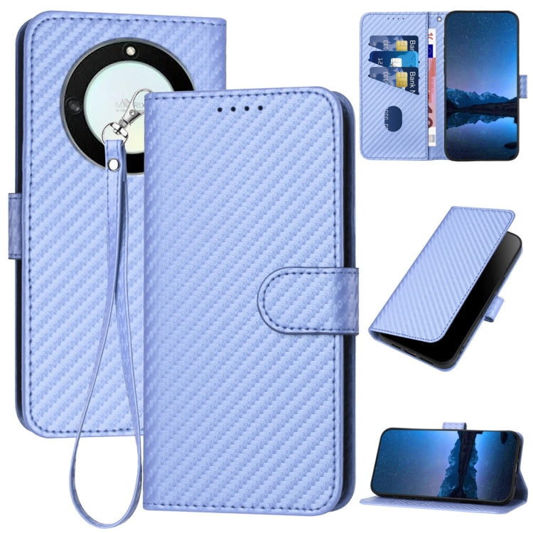 For Honor X40 5G / X9a 5G / Magic5 Lite YX0070 Carbon Fiber Buckle Leather Phone Case with Lanyard(Light Purple)