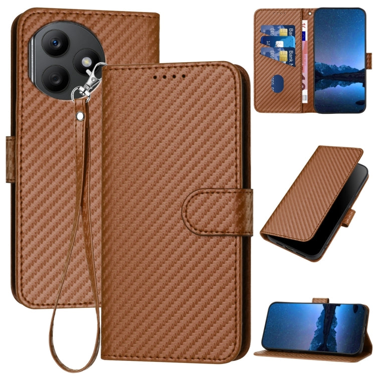 For Honor X50i+ YX0070 Carbon Fiber Buckle Leather Phone Case with Lanyard(Coffee)