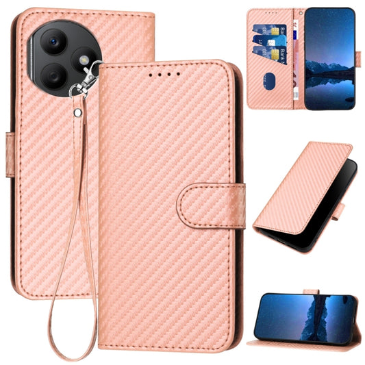 For Honor X50i+ YX0070 Carbon Fiber Buckle Leather Phone Case with Lanyard(Pink)