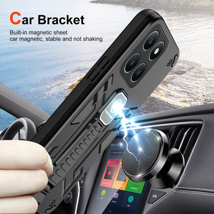 For Honor X6a Shockproof Holder Phone Case(Black)