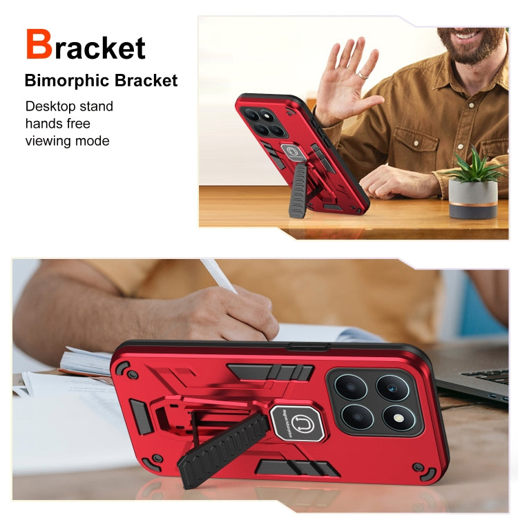 For Honor X6a Shockproof Holder Phone Case(Red)