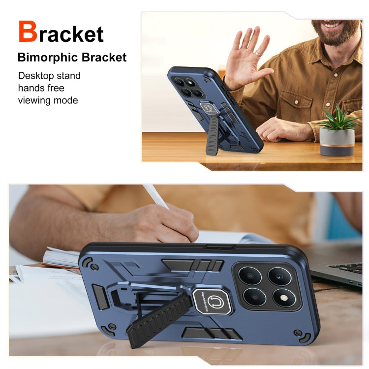 For Honor X6a Shockproof Holder Phone Case(Blue)