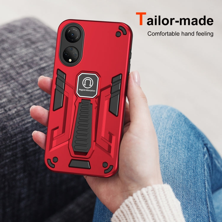 For Honor X7 Shockproof Holder Phone Case(Red)