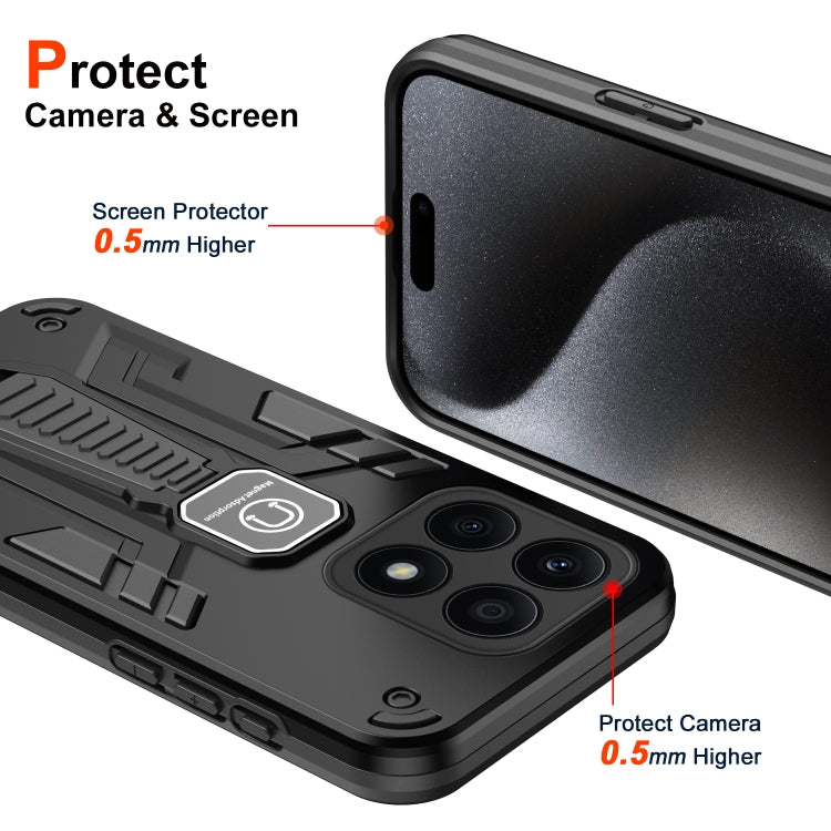 For Honor X8a Shockproof Holder Phone Case(Black)