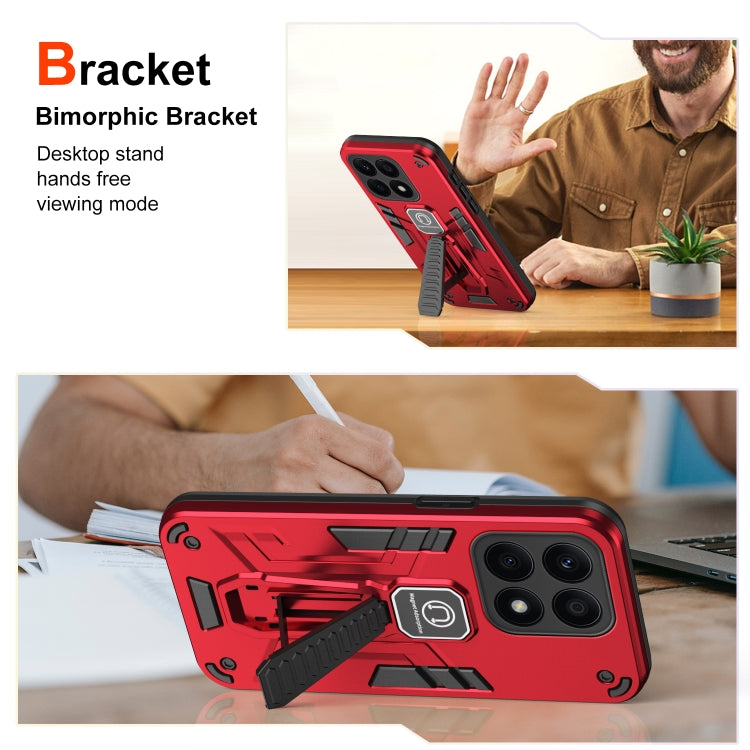 For Honor X8a Shockproof Holder Phone Case(Red)