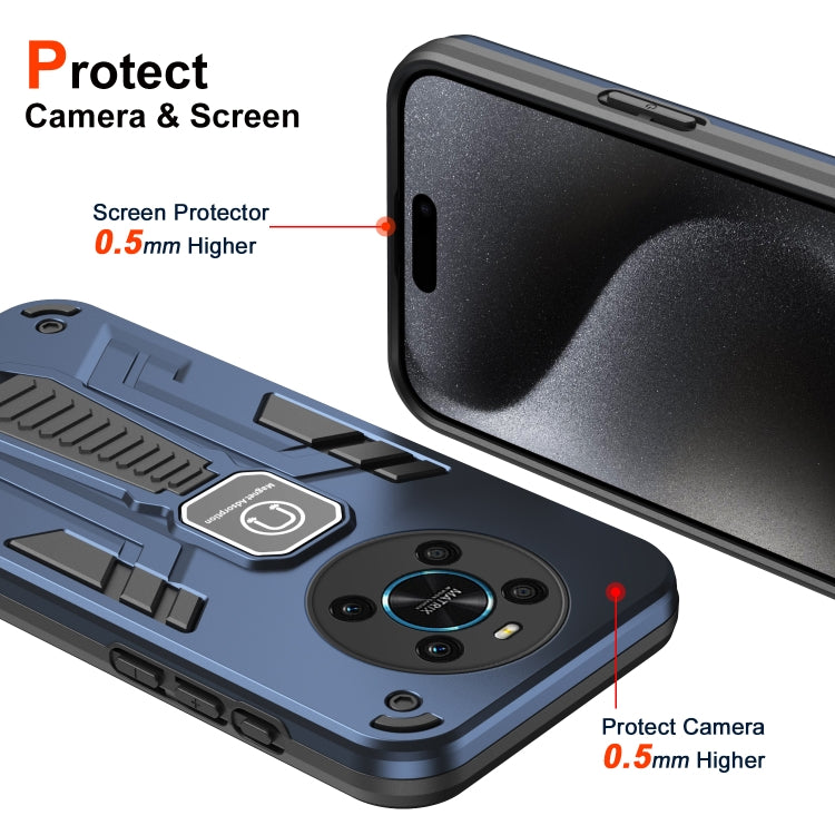 For Honor X9 Shockproof Holder Phone Case(Blue)
