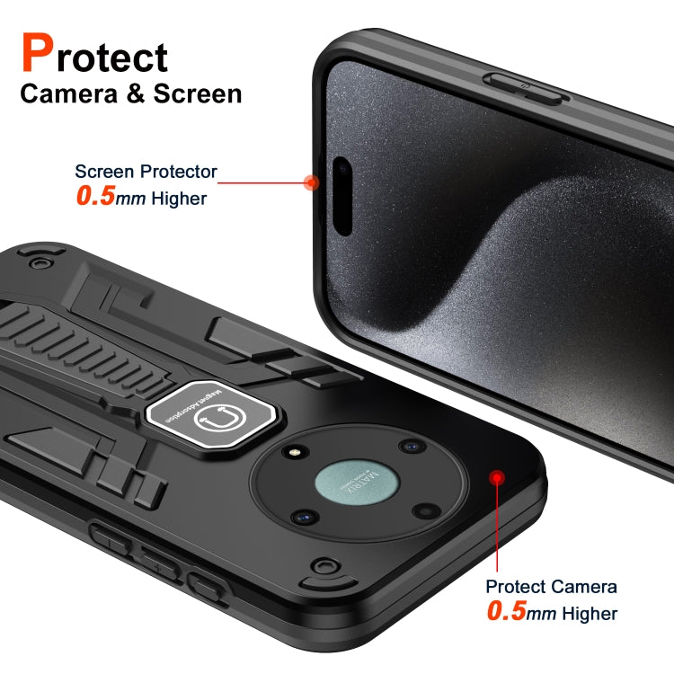 For Honor X9a Shockproof Holder Phone Case(Black)