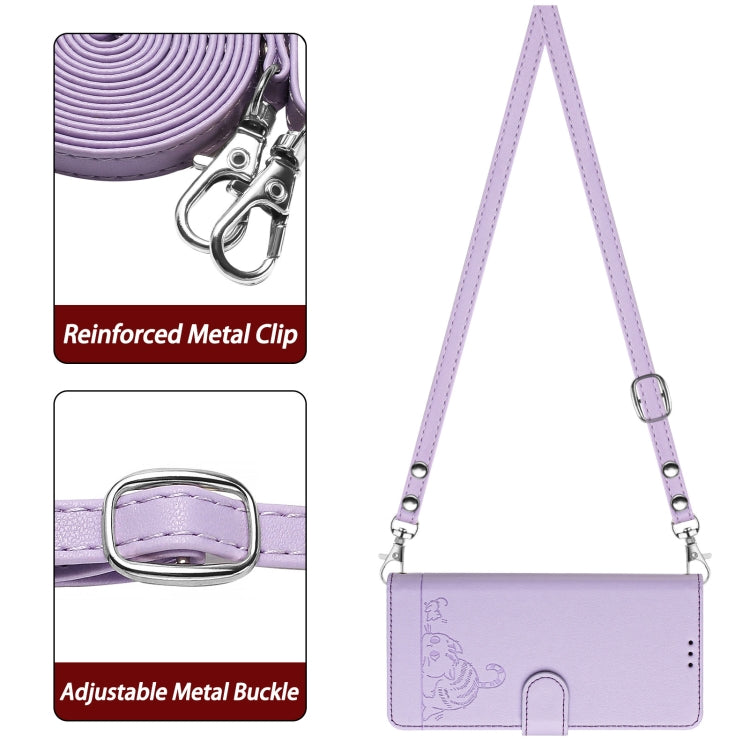 For Honor 50 Lite Cat Rat Embossed Pattern RFID Leather Phone Case with Lanyard(Purple)