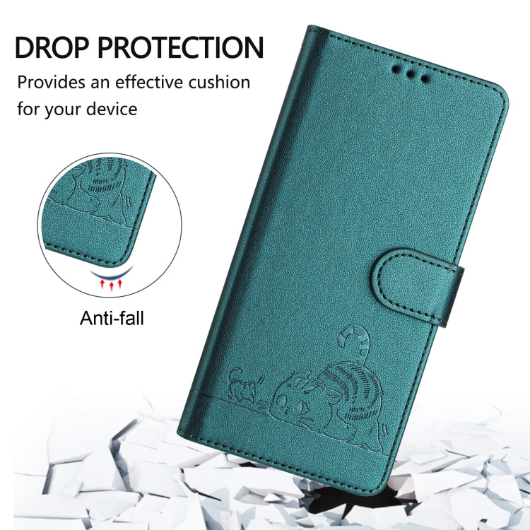For Honor 90 Lite 5G/X50i 5G Cat Rat Embossed Pattern RFID Leather Phone Case with Lanyard(Peacock Green)