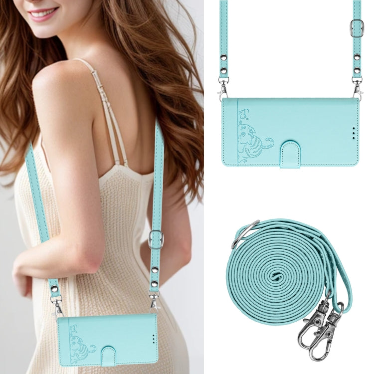 For Honor X9b 5G Global Cat Rat Embossed Pattern RFID Leather Phone Case with Lanyard(Mint Green)