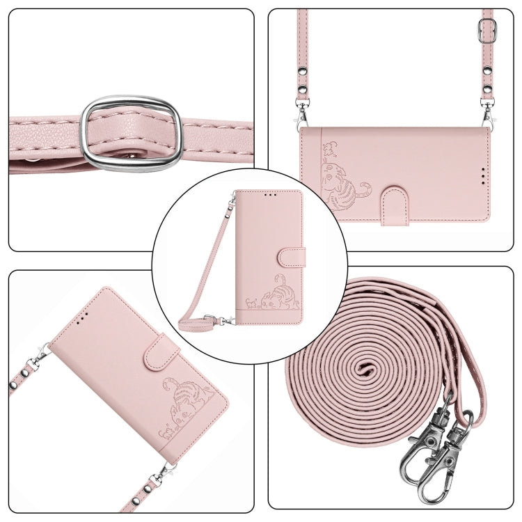 For Honor X9b 5G Global Cat Rat Embossed Pattern RFID Leather Phone Case with Lanyard(Pink)