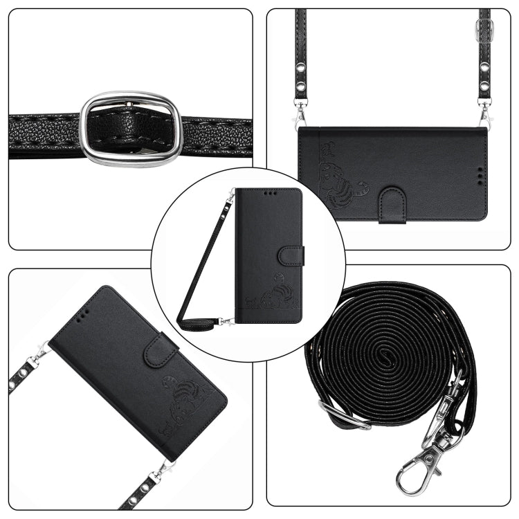 For Honor X9b 5G Global Cat Rat Embossed Pattern RFID Leather Phone Case with Lanyard(Black)