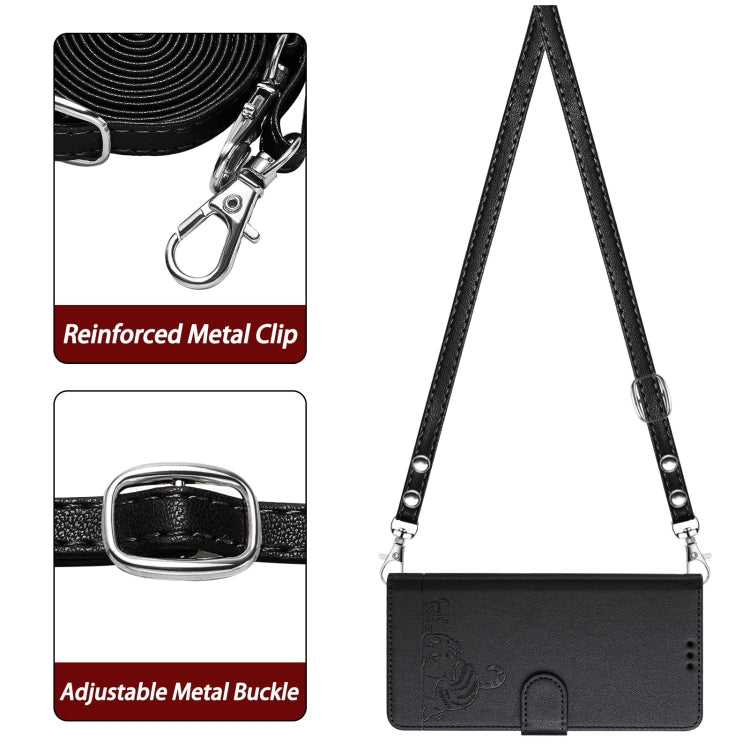 For Honor X9b 5G Global Cat Rat Embossed Pattern RFID Leather Phone Case with Lanyard(Black)