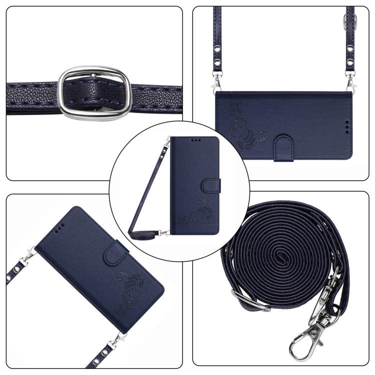For Honor X9b 5G Global Cat Rat Embossed Pattern RFID Leather Phone Case with Lanyard(Blue)