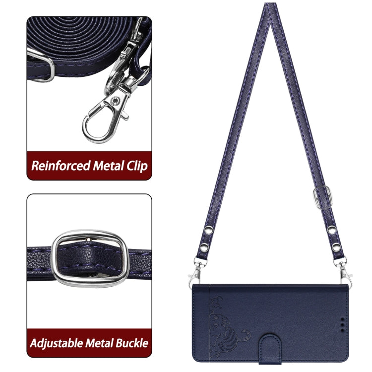 For Honor X9b 5G Global Cat Rat Embossed Pattern RFID Leather Phone Case with Lanyard(Blue)
