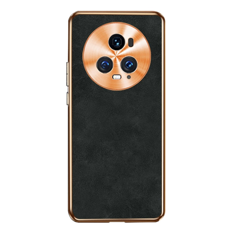 For Honor Magic5 Pro Electroplating Lambskin Leather Phone Case(Black)