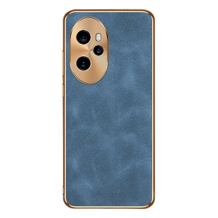 For Honor 100 Pro Electroplating Lambskin Leather Phone Case(Blue)
