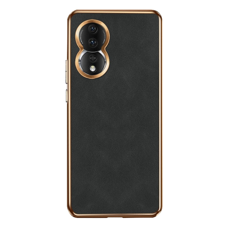 For Honor 80 Electroplating Lambskin Leather Phone Case(Black)