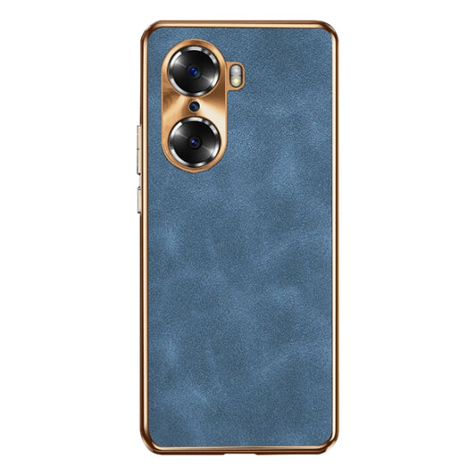For Honor 60 Electroplating Lambskin Leather Phone Case(Blue)