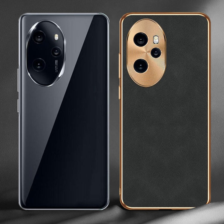 For Honor 100 Electroplating Lambskin Leather Phone Case(Black)