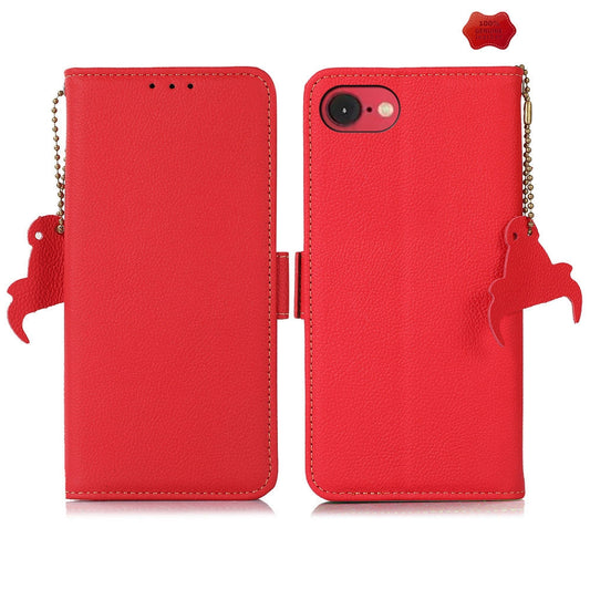 For iPhone 16e Side-Magnetic TJ Genuine Leather RFID Phone Case(Red)