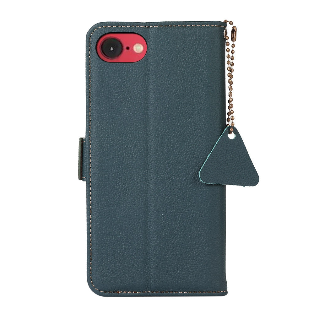 For iPhone 16e Side-Magnetic TJ Genuine Leather RFID Phone Case(Green)