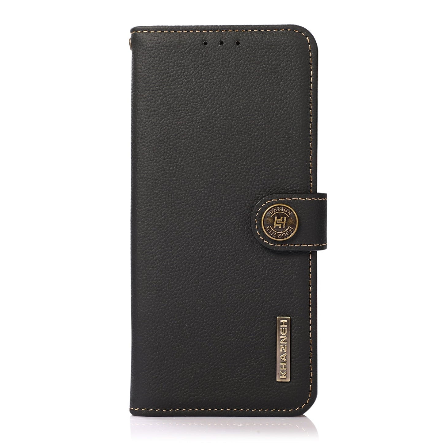 For iPhone 16e KHAZNEH Custer Genuine Leather RFID Phone Case(Black)