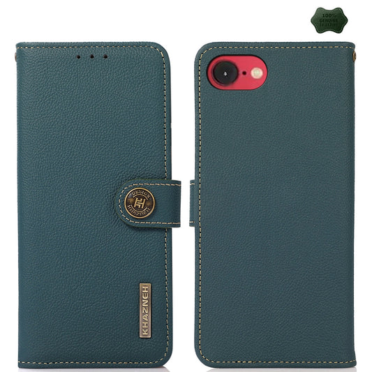 For iPhone 16e KHAZNEH Custer Genuine Leather RFID Phone Case(Green)
