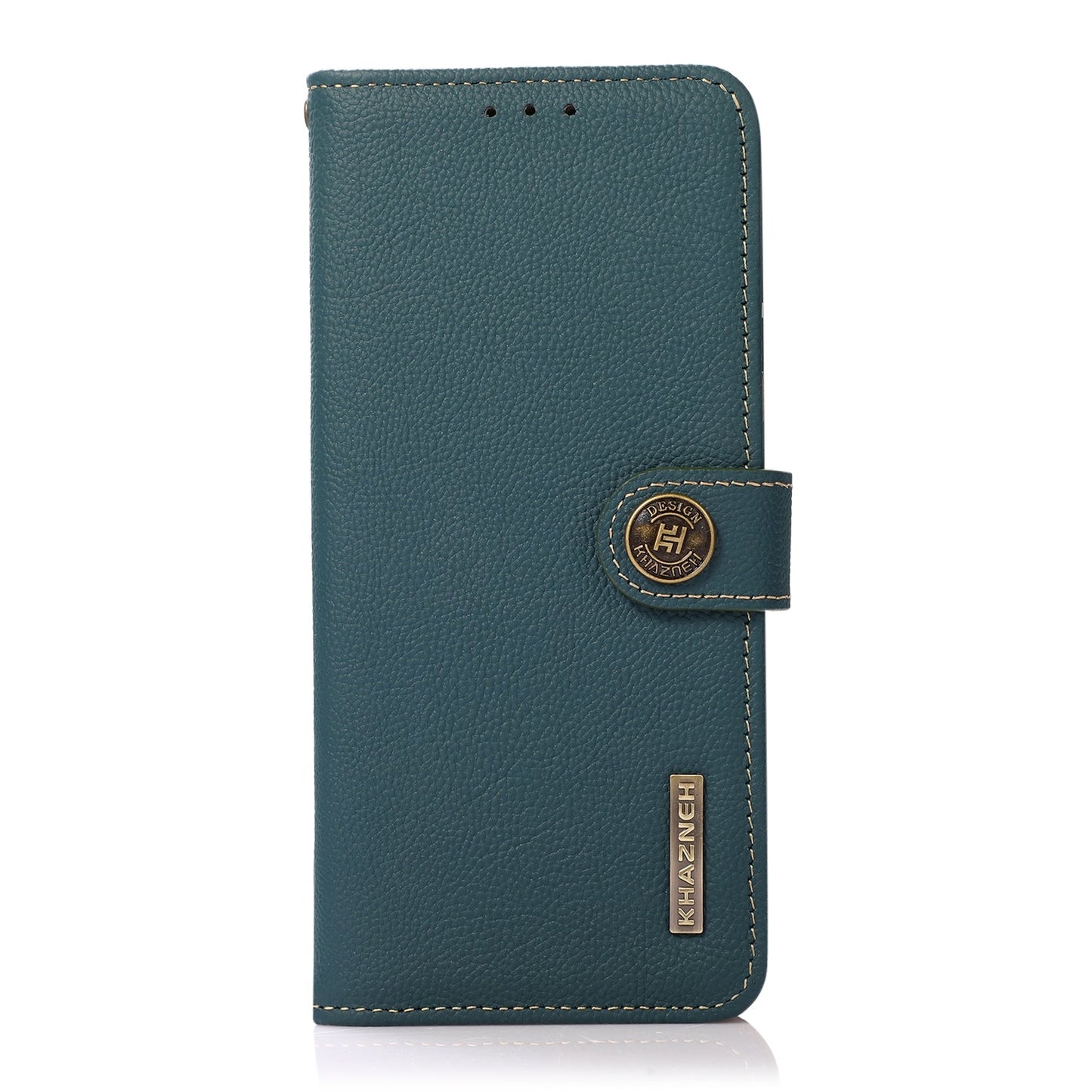 For iPhone 16e KHAZNEH Custer Genuine Leather RFID Phone Case(Green)